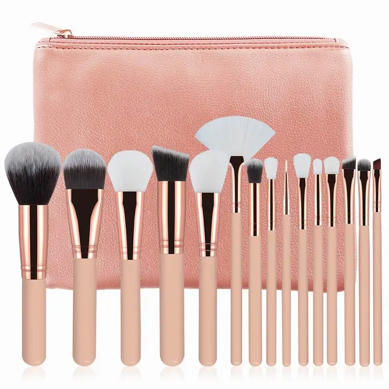 

15pcs Makeup Brushes Set Pink/Brown Powder Foundation Eyeshadow Eyebrow Lip Brush Cosmetics Make Up Tools Kit with Leather Bag