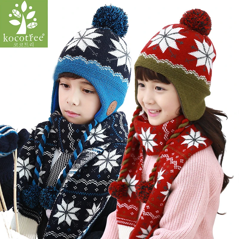 Kocotree детская зимняя шапка, шарф, перчатки набор Снежинка вязаная шапочка Caps шеи гетры варежки костюмы для мальчиков и девочек