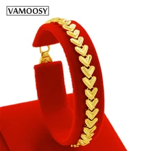 VAMOOSY Романтический и модные женские туфли женские украшения на свадьбу, годовщину аксессуары 24 K золотое сердце в сердце цепочка браслет