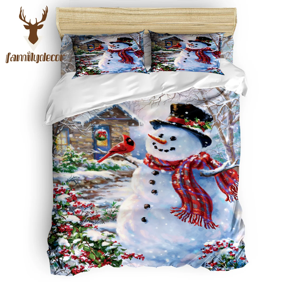 

Family Decor Merry Christans Snowman Bedding Sets Duvet Set Covers 4 Pcs Comforter Cover Set Thanksgiving Day April Fool's Day