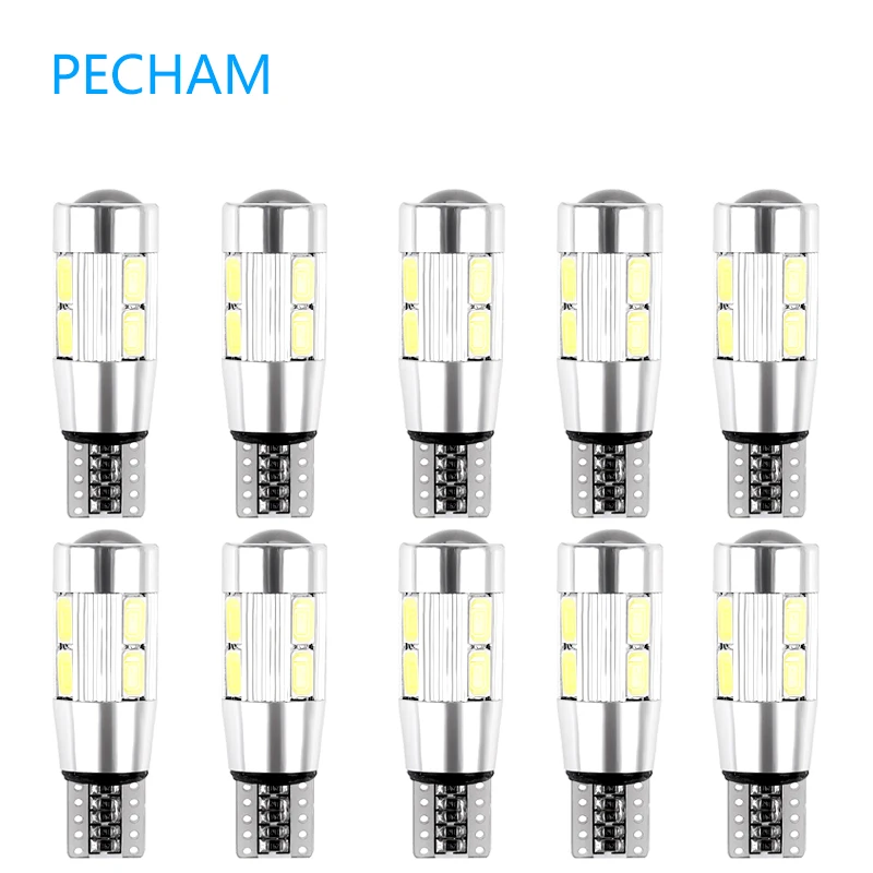 

Pecham 10pcs High Power T10 Error Free W5W 194 for SAMSUNG Chip 5630 10smd LED Bulb Canbus for AUDI A2 Parking LED Light Red