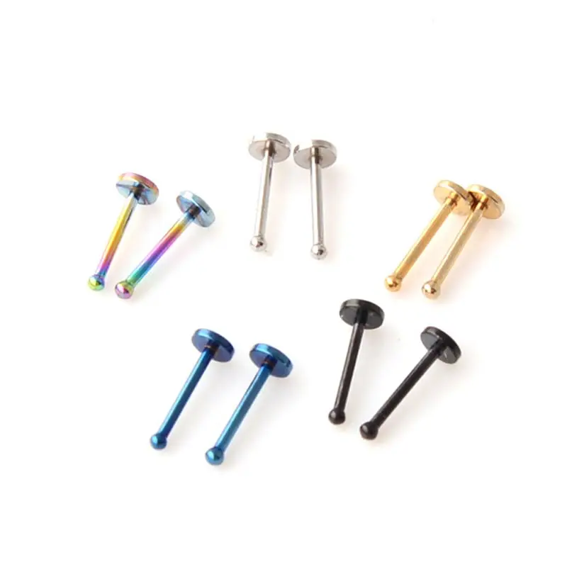 

2 Pieces Titanium Rose Gold Surgical Steel Straight Round Nose Rings Barbells Tragus Earring Body Piercing Jewelry