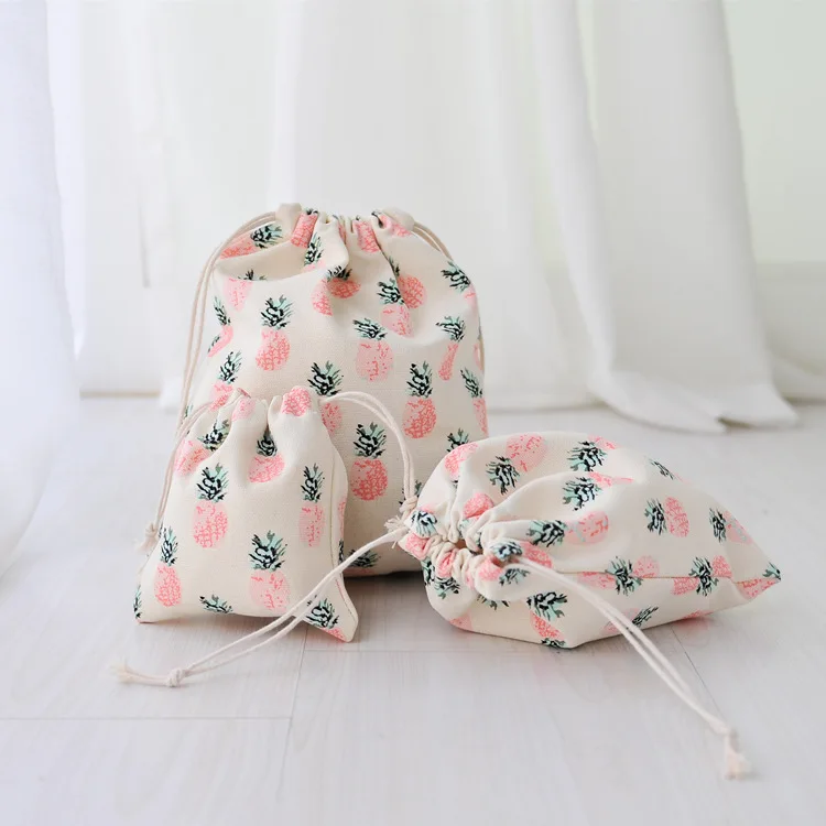 Handmade Cotton Linen pineapple Drawstring Bag Travel Storage Package Bags Shopping Bag Coin Purse Christmas Gift