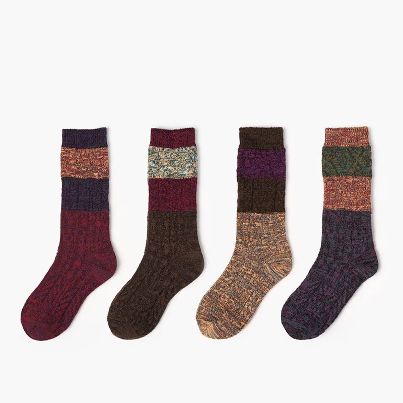 High Quality Cotton Women Socks Hosiery Brand Autumn Winter Striped Knitting Fashion Patchwork Soft Warm Ladies Boot | Женская одежда