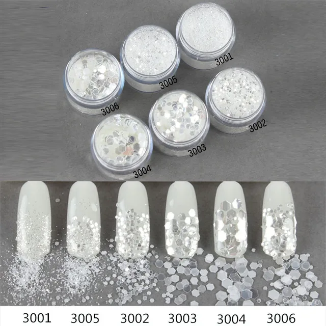 White Silver Glitter Nail UV Gel Polish 10ml/Box Nail Art Glitter Mixed ...