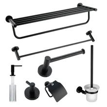 Accesorios de baño de acero inoxidable 304 SMESITELI, juego de accesorios de baño, barra de soporte de gancho de toalla negra, soporte de papel para estante, Kit de accesorios de baño