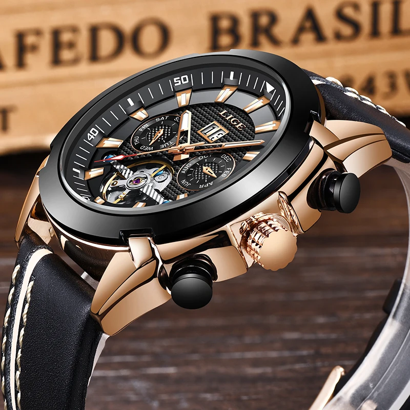 

New LIGE Fashion Watch Men Top Brand Luxury Automatic Mechanical Watch Casual Sport Waterproof Men Watches Relogio Masculino+Box
