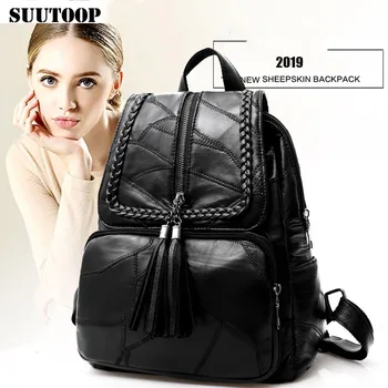 

2019 Women New Leather Backpack Fashion Bags Female Casual Bagpack Simple Style Travel Backpack Tassel Mochila Utility Bag Packs