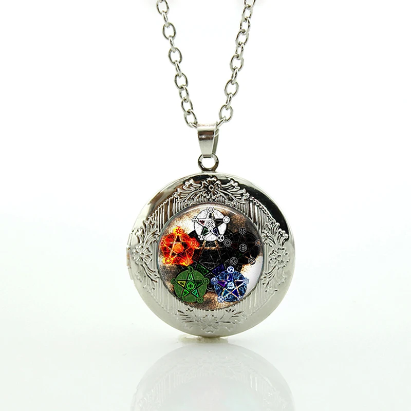 

New Arrival stars Pendant Necklace Occult Pentagram charms Wiccan Jewelry glass yin yang Tao tai locket necklace N777