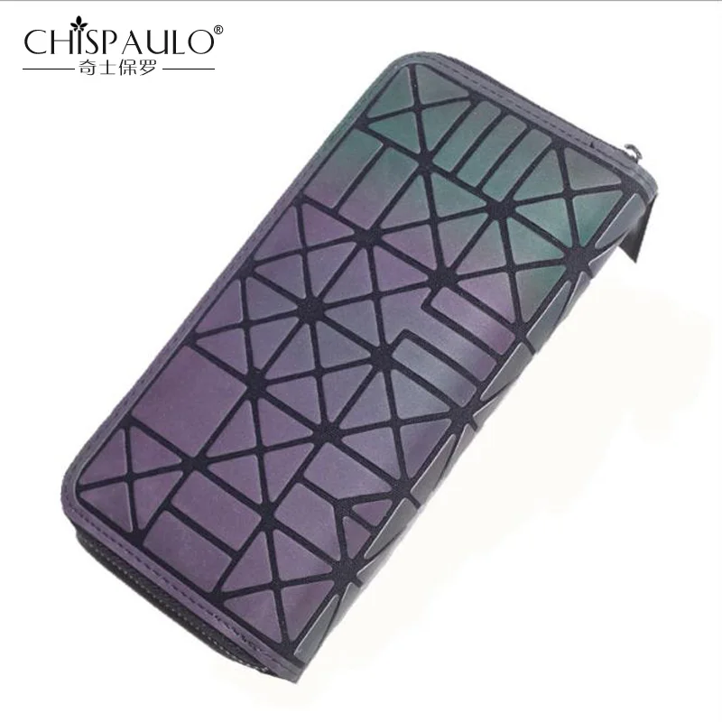 

Newest Women long clutch Bag Luminous wallet Geometric lattice patterns standard Three Folds wallets Famous designer Noctilucent