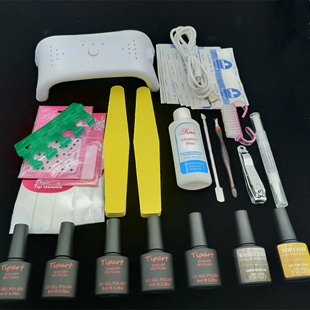 

Nail Art Manicure Tools 12W UV Lamp Set Choose 5 Color 8ml Base Top coat soak off Gel nail polish with Remover Practice kit NT04