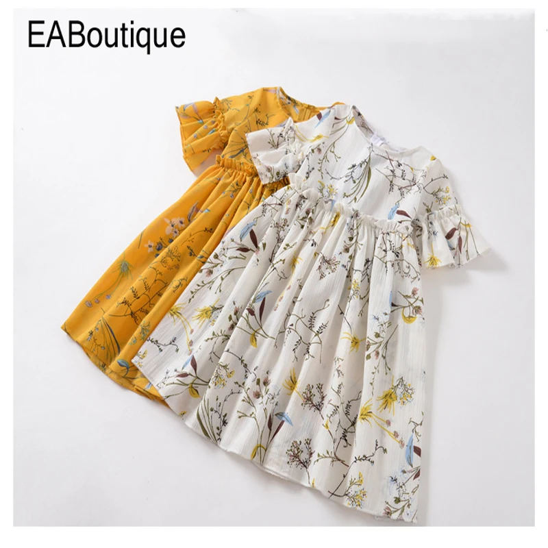 

EABoutique baby girl summer dress 2019 for girls cute Floral Chiffon Dress Flare Short Sleeve kid clothes for 4-7 year Q0308