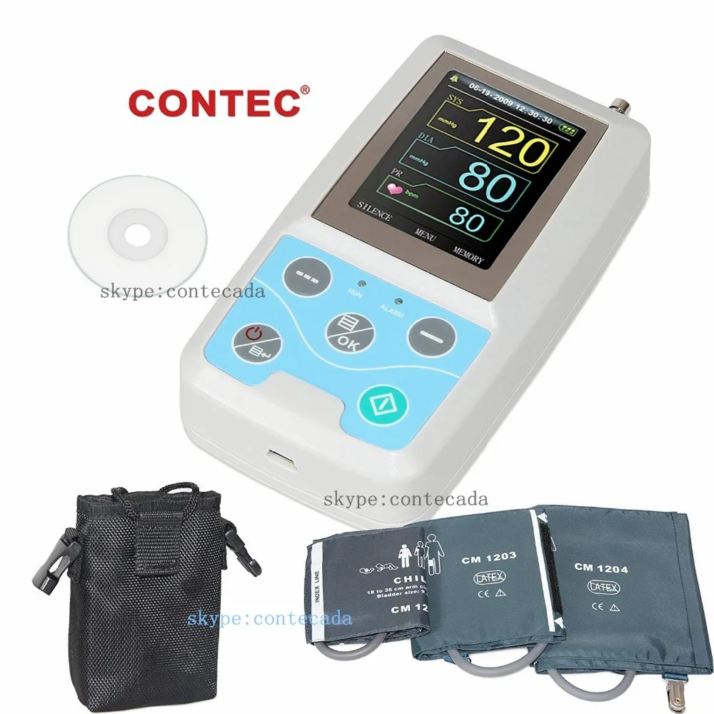 FDA Arm Амбулаторный монитор кровяного давления 24 часа NIBP Holter CONTEC ABPM50+ взрослый, ребенок, большой, 3 манжеты, бесплатное программное обеспечение для ПК - Цвет: ABPM50 With 3 Cuffs