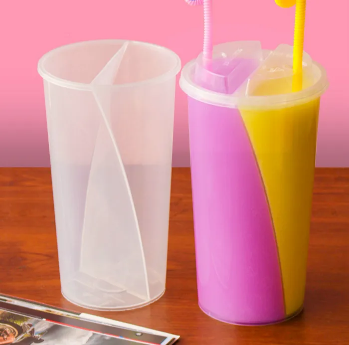 Share Cup Milk Tea Cup Disposable Plastic Cup Double Grid Juice Cold Drink Cup Safe Convenient Thickened Hard Sharing Cup