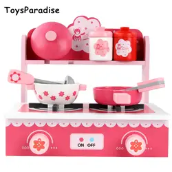 Новое поступление клубника розовый медведь Моделирование Кухонные деревянные игрушки для детей претендует газа кулинарные игрушки