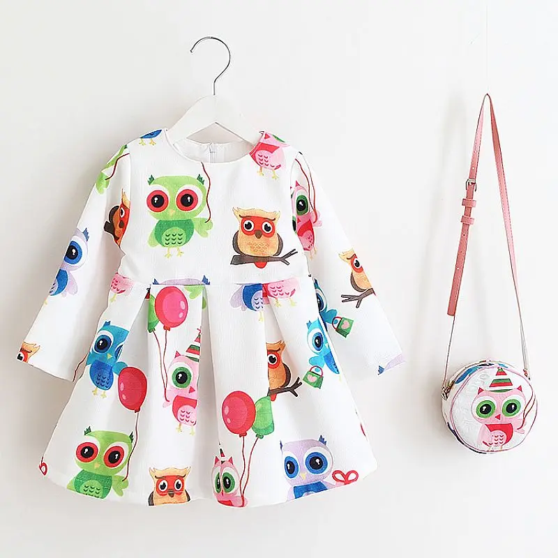 Long Sleeve Dress Girl Christmas Dress 2021 Autumn Winter Floral Print Toddler Girl Dresses Kids Clothes Children Dress with Bag cute baby dresses