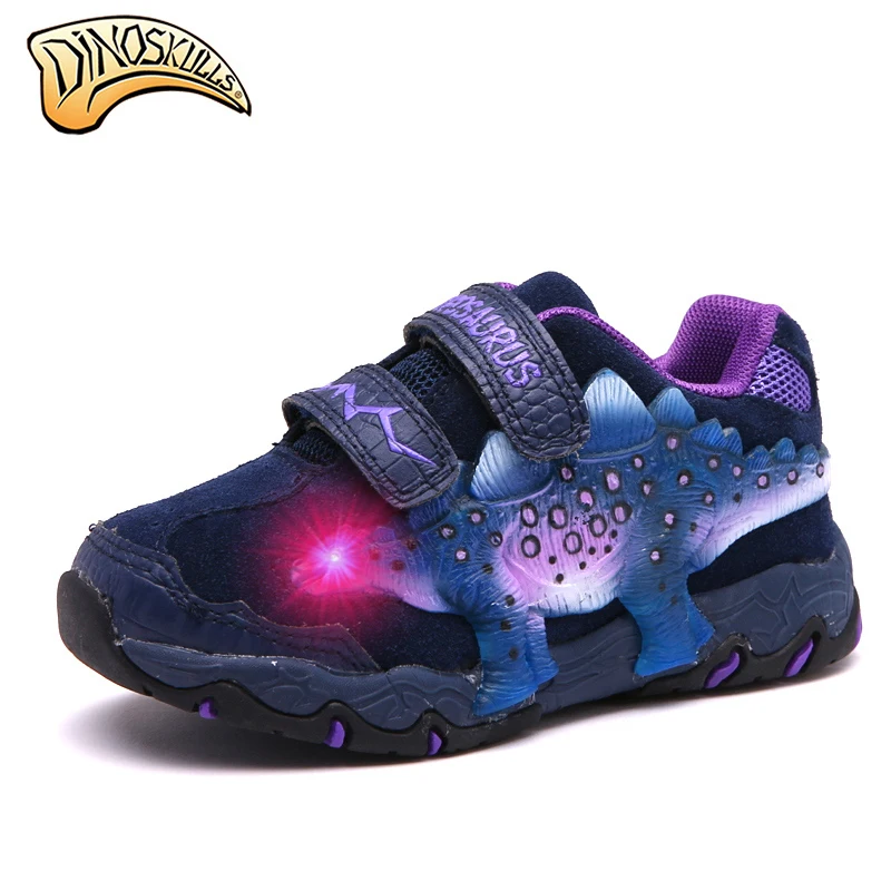 Dinoskulls Kids Sneakers Light Up LED Baby Boys Sneakers 3D Dinosaur Leather Children's Trainers 2019 Spring Toddler Trainers