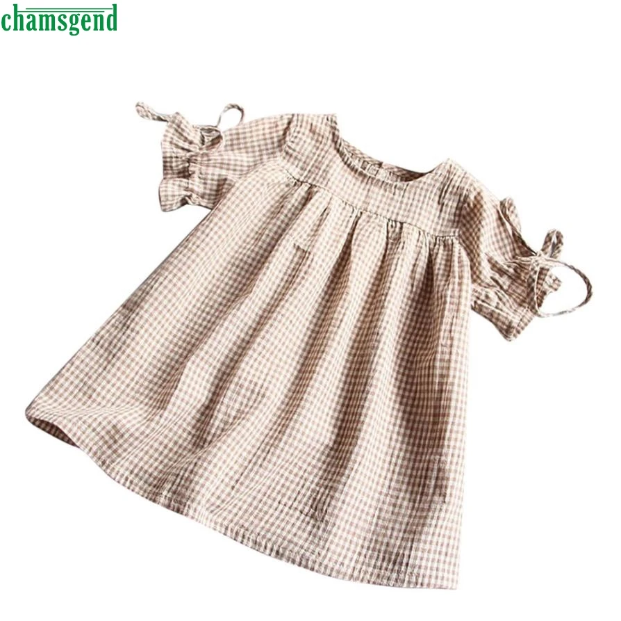 

Princess Flower Girl Dress Summer 2017 Toddler Kids Baby Girl Clothes Bowknot Plaid T-shirt Tops Party Princess Dresses Q40 SEP8