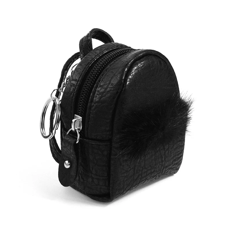 Двойной помпон, Лисий мех, пушистые брелки для женщин, милый кошелек, сумка, брелок для ключей, рюкзаки, высокое качество, кожа, слесарь, брелок, подарки - Цвет: Black