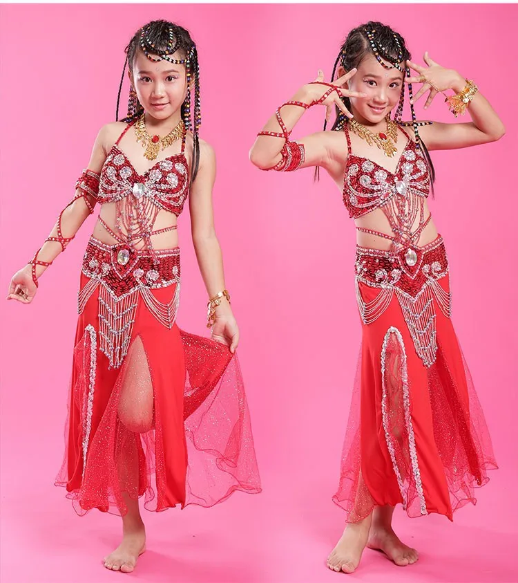 2018 для девочек танец живота костюм набор детей Болливуд танцевальные костюмы дети индийский танец костюмы практика/сцена Носите