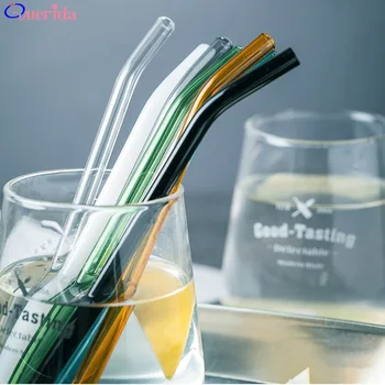 

5pcs Handmade Glass Straight Pipet Tubularis Snore Piece Tube Color Herbruikbare Creative Stirring Rod Juice Drink Curved Straws