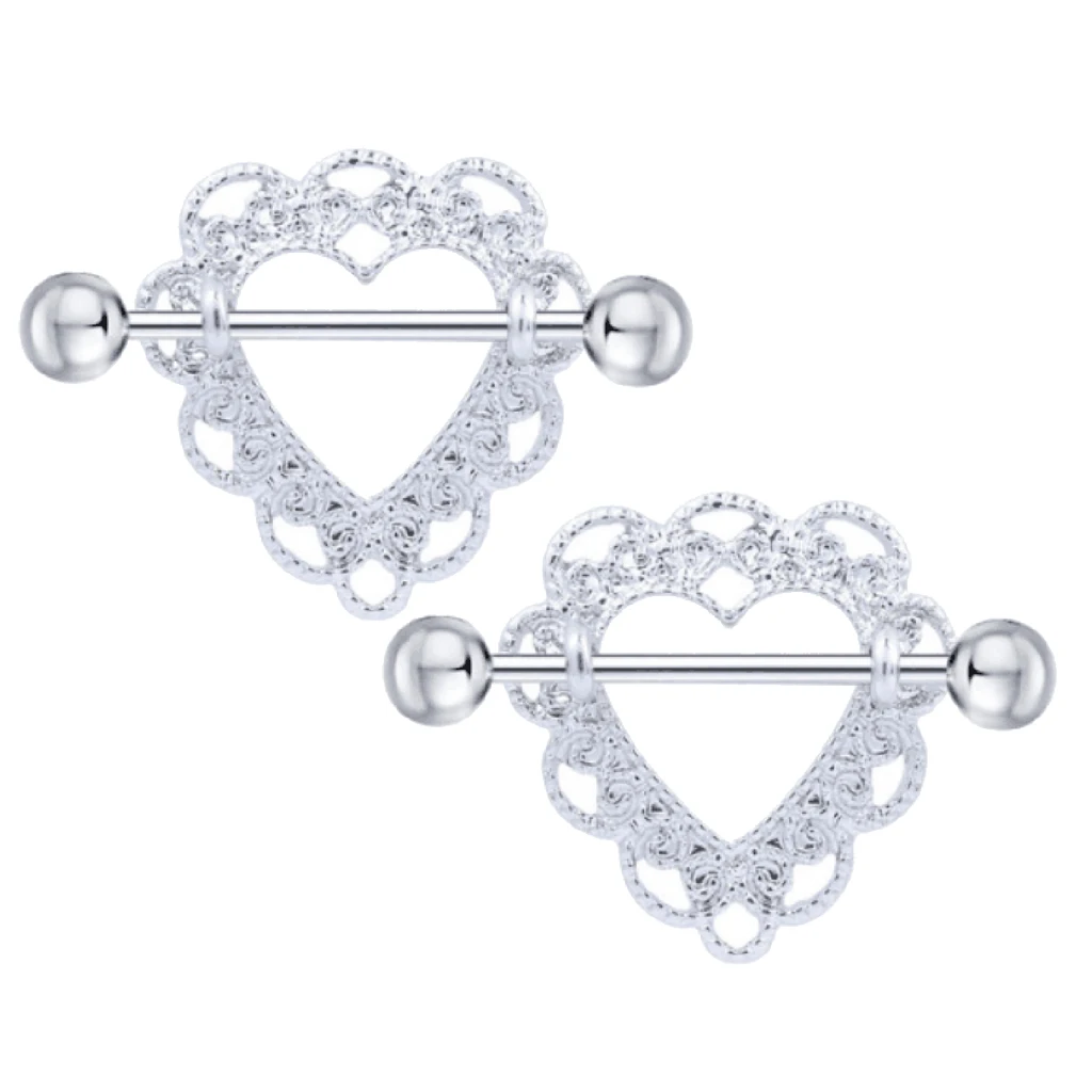 1 Pair Fashion Stainless Steel Love Hearts Nipple Bar Rings Nipple Ring Barbell Body Piercing Jewelry