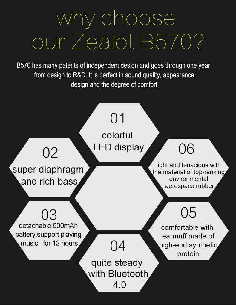 Zealot B570 беспроводные Bluetooth наушники стерео гарнитура lcd портативные складные наушники mp3 Micor SD слот для карт с микрофоном без рук