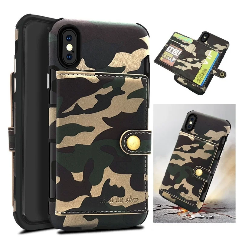 Чехол для телефона Amy Camo iphone XS Max XR 8 7 Plus кожаный чехол-кошелек чехлы 6 6s камуфляжный