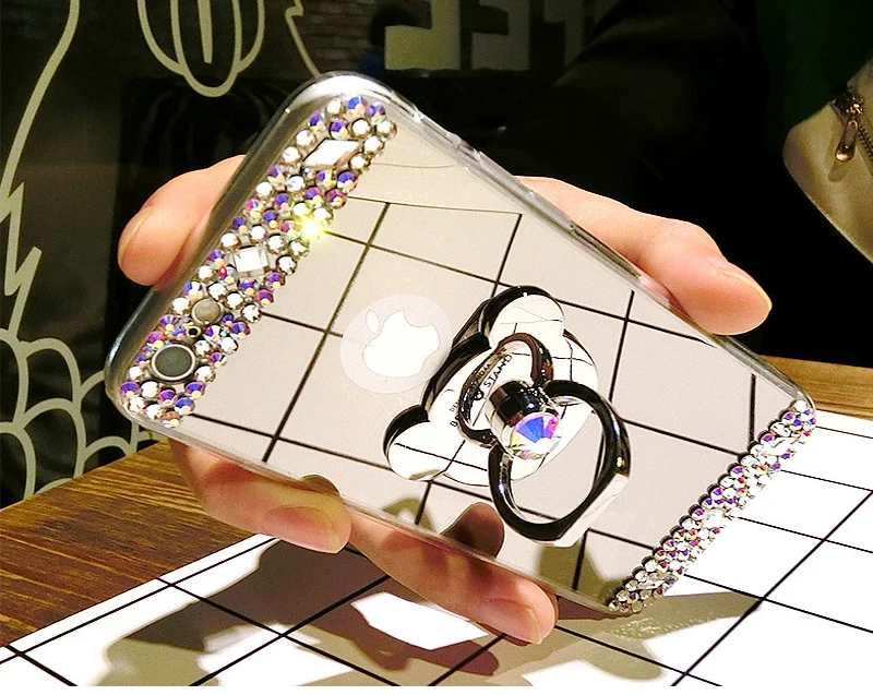 Шикарный Блестящий Алмазный зеркальный чехол с подставкой для iPhone X 10 8 7 6 6S Plus 5 SE 5S, зеркальный чехол для телефона, чехол s для iPhone 8 Plus