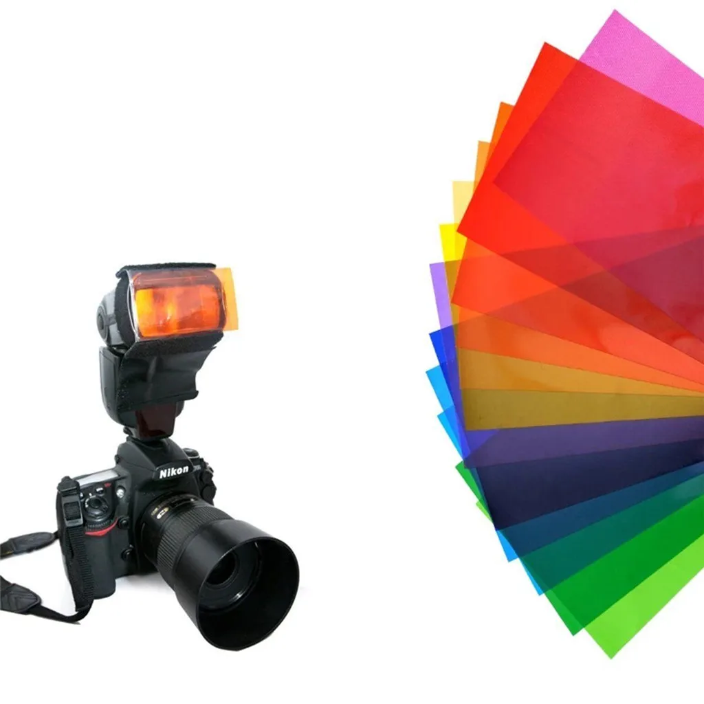 12 Colors Transparent Color Correction Gel Sheet Filter for Camera Flash Light Speedlite