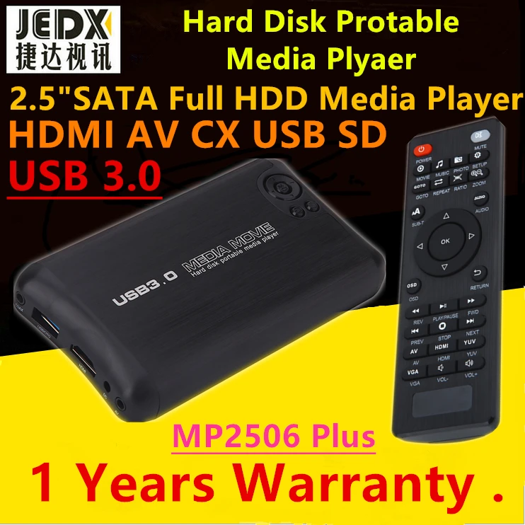 

NEW JEDX USB3.0 Protable Full HD 1080p 2.5 inch SATA Hard Disk Media Player MKV HDMI AV CX USB OTG SD AVI RMVB RM MP2506 Plus