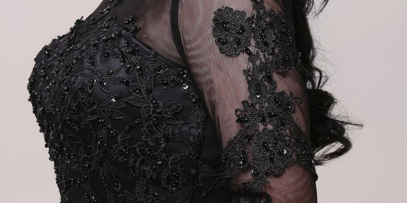 JANCEMBER Plus Size Evening Dresses Long Tulle Sleeve O-Neck Bow Belt Sequins Pattern Lace Applique evening dress Latest