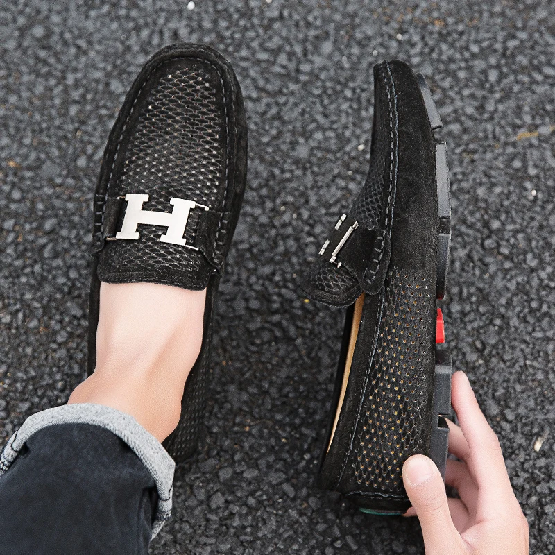Mocassin homme de Lux; повседневные лоферы; Мужская обувь; дышащая обувь; модная мужская обувь; слипоны; мужские лоферы размера плюс 11; черный цвет