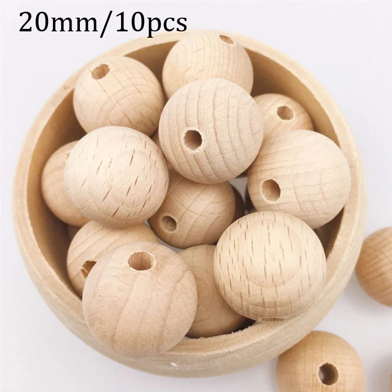 20mm 10pcs 10-150 шт высококачественный деревянный без финишной отделки бусины 8-20 мм Прорезыватели круглые деревянные Прорезыватели для ухода за ребенком игрушки ювелирные изделия - Цвет: 20mm 10pcs