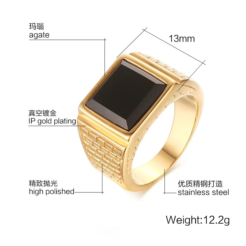 High Quality Men Ring Fashion Gold Color Stainless Steel Rings Mens Wedding Bands Rings For Man Engagement Boy Jewelry