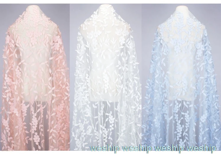 

NEW pink/white flower leaf pattern mesh lace Embroidered fabric wedding dress cloth for dress African skirt