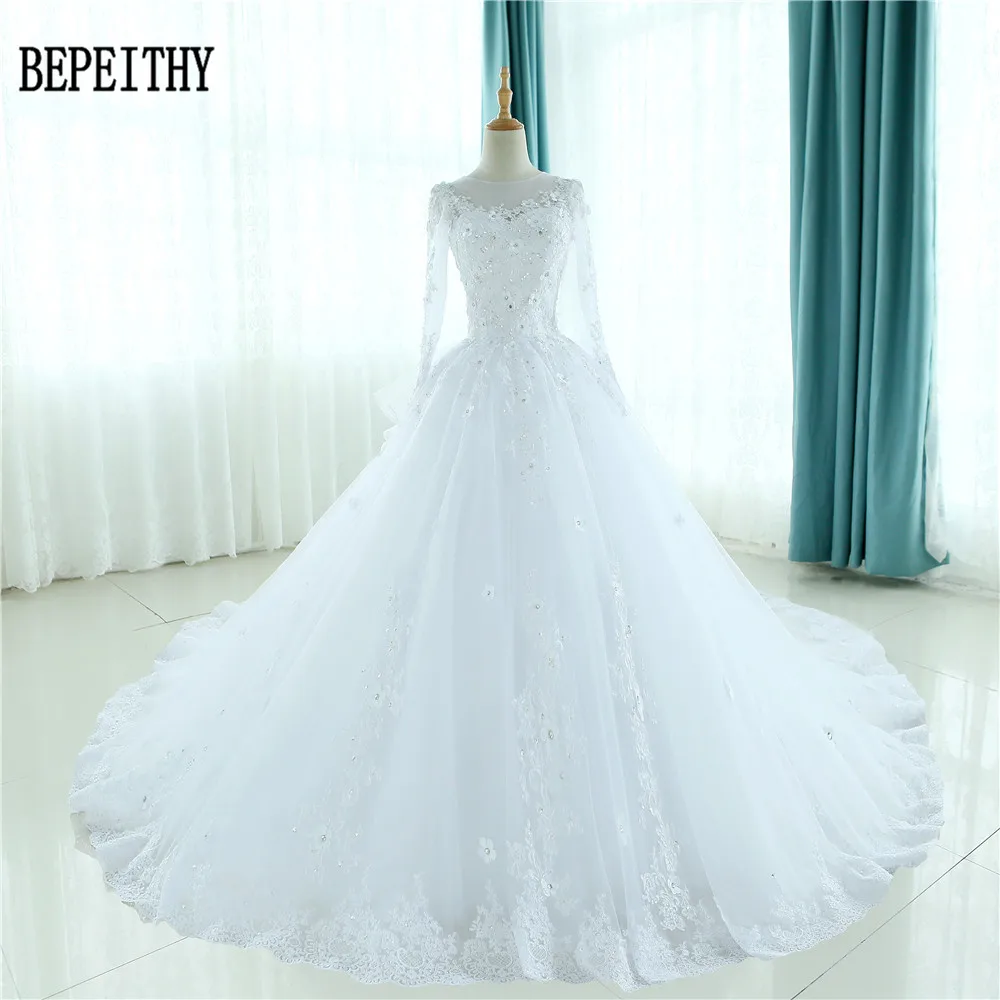 Bepeithy Robe De Mariage Gorgeous Sheer Ball Gown Wedding Dresses