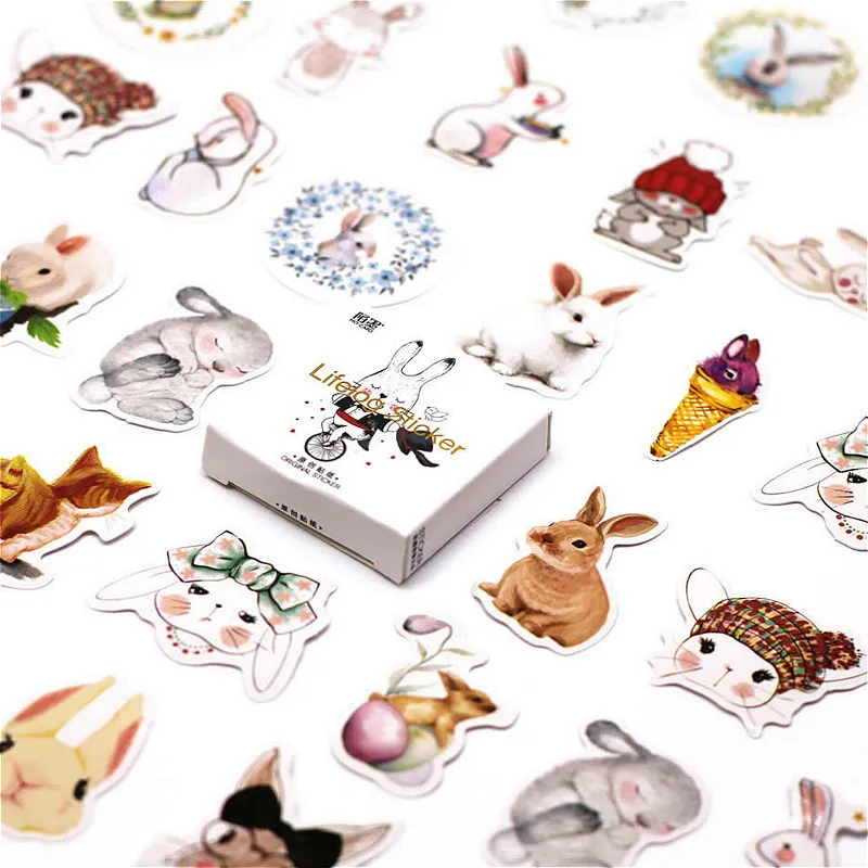 

LOLEDE New 45pcs/set Rabbit Stationery Stickers Kawaii Diary Handmade Adhesive Paper Flake Sticker Scrapbooking Stationery