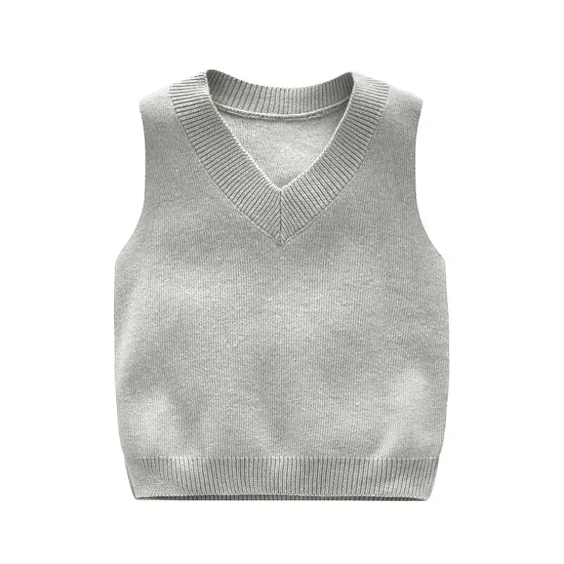 Детская одежда весенне-осенне-зимний свитер для мальчиков и девочек топы, детские свитера пуловер без рукавов с v-образным вырезом вязаный школьный жилет - Цвет: grey boys vest