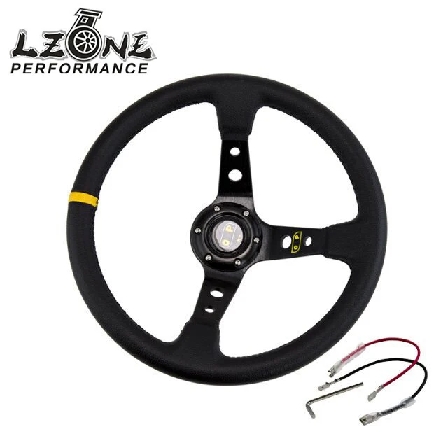 

LZONE - 14" 350MM OMP Aluminum Frame Sport Racing Steering Wheel PVC Leather Steering Wheel Deep Corn Dish JR-SW22