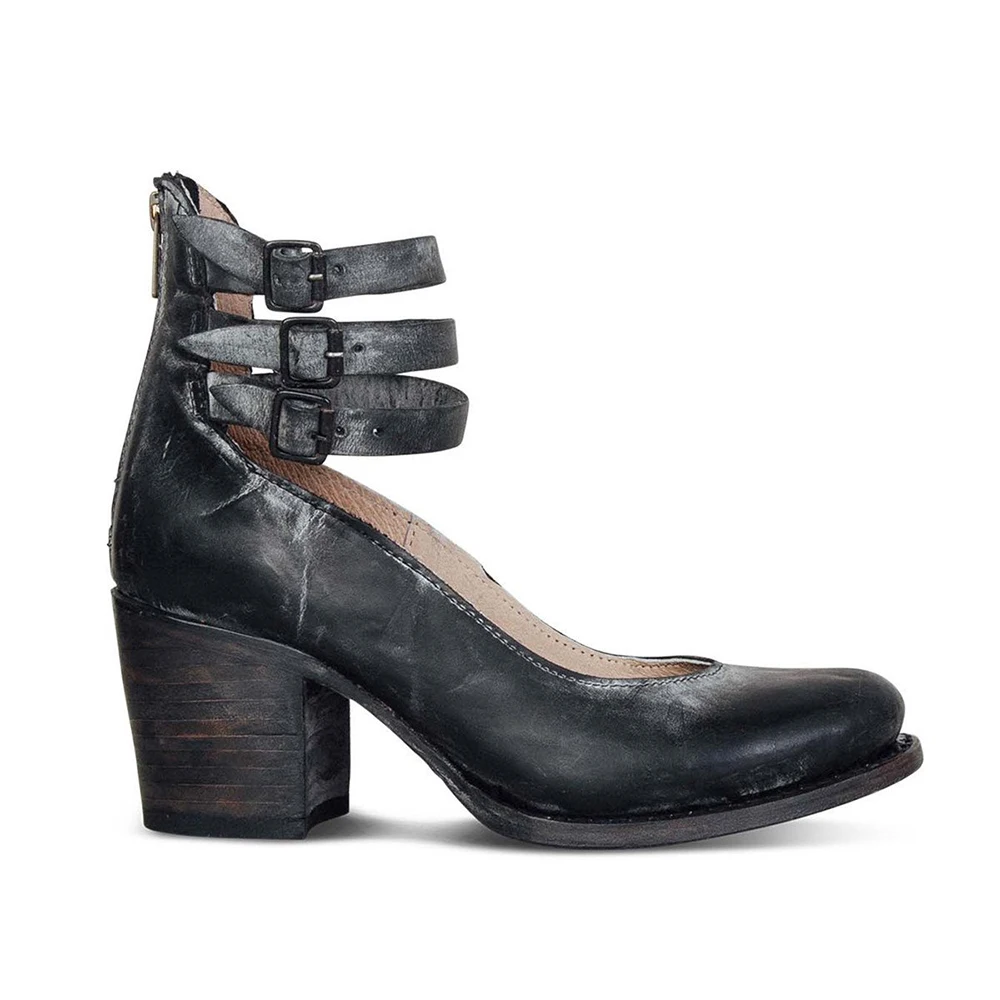 HIBISMIX/женские туфли в стиле ретро с ремешком на щиколотке на среднем каблуке; коллекция года; модные женские туфли размера плюс на не сужающемся книзу массивном каблуке; винтажные женские туфли-лодочки; 1338
