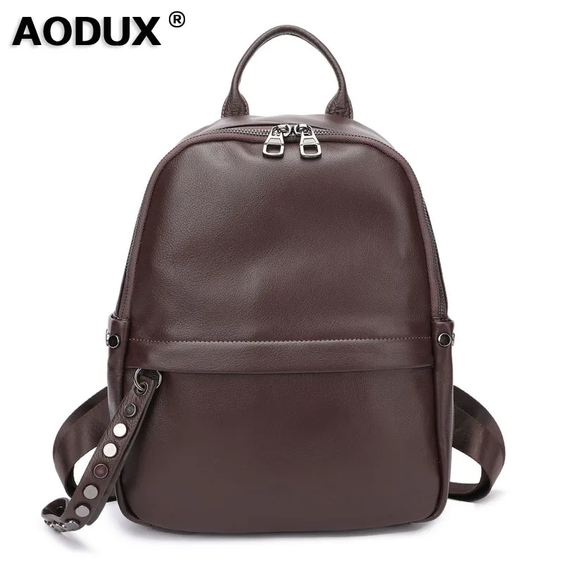 

Aodux 100% Soft High Quality Italian Calfskin Genuine Cow Leather Women Backpack Female Lady Coffee Black Cowhide Bag Backpacks