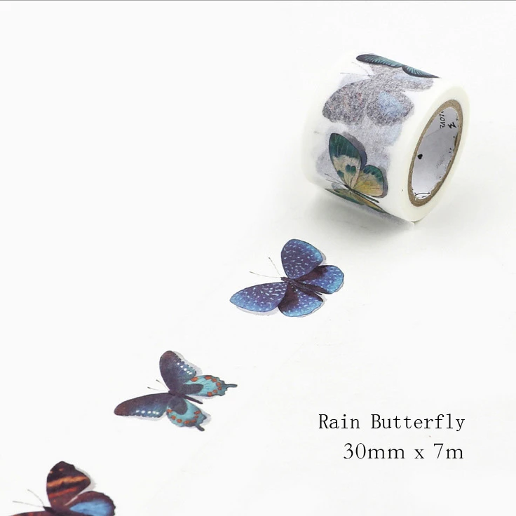 Серия узоров, Японская Бумага васи, Маскирующие декоративные ленты, клейкая лента васи, личный дневник, фотоальбом, инструмент для творчества, подарки - Цвет: Rain Butterfly