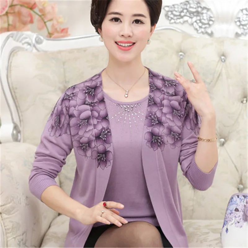 Spring and Autumn Women cardigan sweater piece printing hot drilling loose big yards solid color cashmere sweater