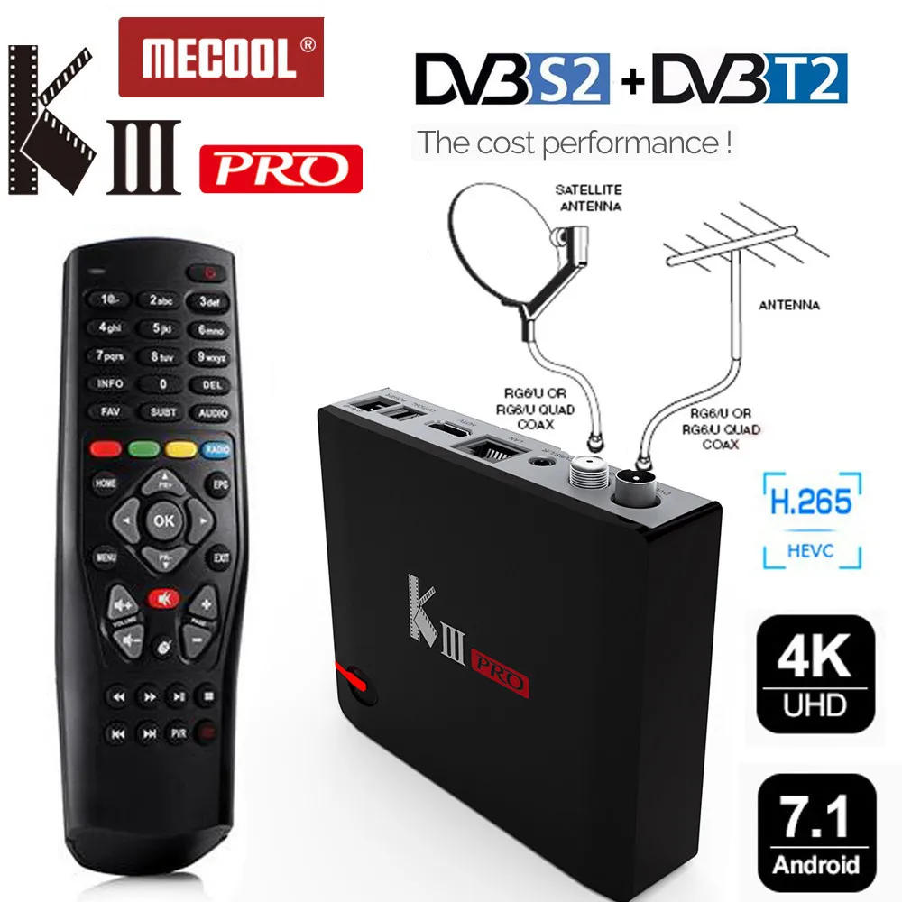 

MECOOL All In One 4K 3G Ram Android 7.1 DVB-T2 Terrestrial DVB-S2 Satellite TV Tuner Combo Bluetooth Wifi Cccam Biss Smart Box