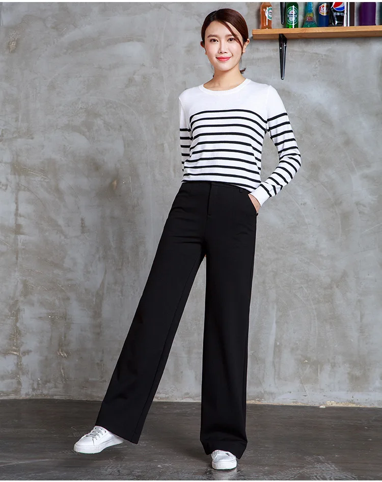 2018 Новые широкие прямые брюки женские Мешковатые брюки с высокой талией трикотажные повседневные свободные серые черные осенние зимние