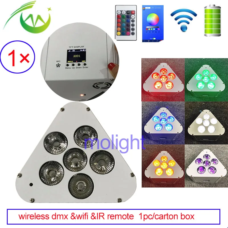 

Wifi &IRC Remote DJ Uplighting SMART DJ 6x18w RGBWA UV 6in1 Battery Operate wireless dmx LED Uplights for Wedding
