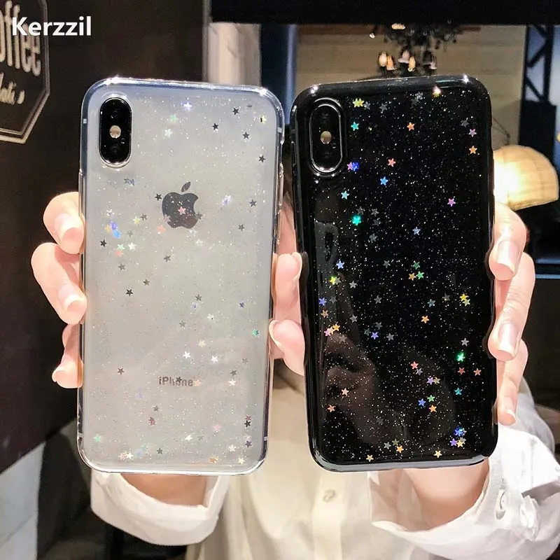 

Kerzzil Shining Glitter Stars Phone Cases For iPhone X XS XR XS Max 7 8 6 6S 6 Plus Transparent Clear Case Soft TPU Back Cover