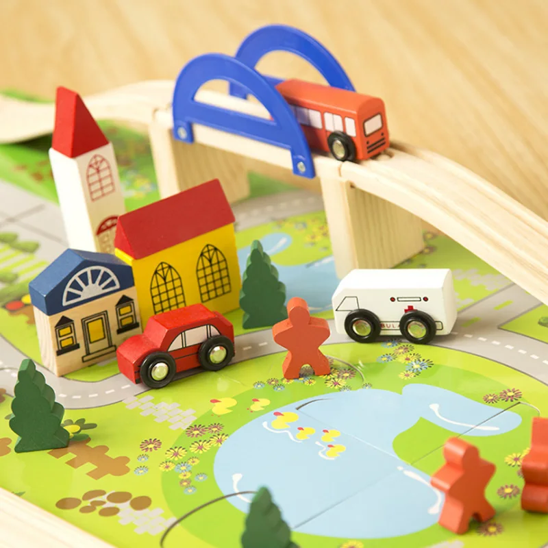 

New Arrival Diecasts Toy Wooden Toy Colourful Model Cars Wooden Puzzle Buliding Slot Track Rail Transit Parking Lot Toy Gift