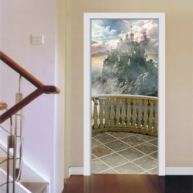 2 pcs/set 3D Balcony Scenery Wall Stickers Home Decor DIY Door Art